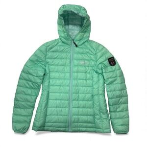 ROKK Norway Quilted Hooded‎ Down Puffer Jacket Womens Medium Mint Green Light